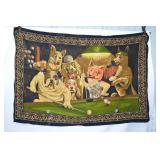 Vintage Wall Tapestry of Dogs Playing Pool 1970s