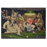 Vintage Wall Tapestry of Dogs Playing Pool 1970s