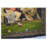 Vintage Wall Tapestry of Dogs Playing Pool 1970s