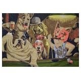 Vintage Wall Tapestry of Dogs Playing Pool 1970s