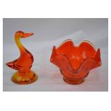 Lot of 2 Orange Viking Glass Pieces