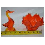Lot of 2 Orange Viking Glass Pieces