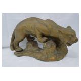 Ceramic Gold & Teal Crouching Mountain Lion