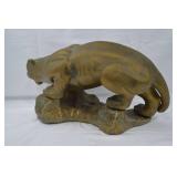 Ceramic Gold & Teal Crouching Mountain Lion