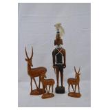 Hand-Carved African Warrior & African Elk