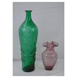 Vintage Rossini Empoli Glass Genie Decanter & Hand Blown Vase