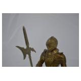 Brass Medieval Knight in Full Plate Armor with Halberd