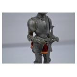Vintage Cast Iron Medieval Knight in Suit of Armor Holding Sword