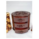 Lot of Wooden Vietnamese Coaster Set and Jewelry Boxes