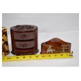 Lot of Wooden Vietnamese Coaster Set and Jewelry Boxes