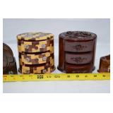 Lot of Wooden Vietnamese Coaster Set and Jewelry Boxes