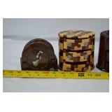 Lot of Wooden Vietnamese Coaster Set and Jewelry Boxes