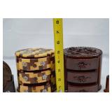 Lot of Wooden Vietnamese Coaster Set and Jewelry Boxes