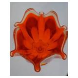 Vintage Viking Glass Amberina 6-Pedal Handkerchief Pedestal Vase