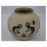 Vintage Mexican Hand Painted Sandstone Pottery Vase