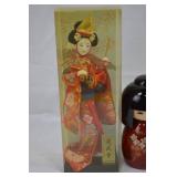 Japanese Kokeshi Doll and 3 Geisha Dolls