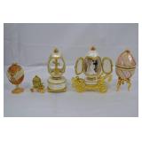 Lot of Wind-Up Musical Fabergé Egg Replica Jewelry Boxes