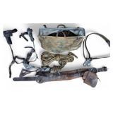 Vintage KLIEN Tool Bag with tools, pulleys, Brooks  Pole & Tree Climbers  & KLINE Tool Belt