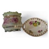 Vintage Nippon Floral Rose Knob Hand Painted Biscuit  | German Porcelain Serving Plate with Roses