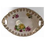Vintage Nippon Floral Rose Knob Hand Painted Biscuit  | German Porcelain Serving Plate with Roses