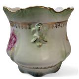 Vintage Nippon Floral Rose Knob Hand Painted Biscuit  | German Porcelain Serving Plate with Roses