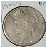 1922-D Silver Peace Dollar -VF