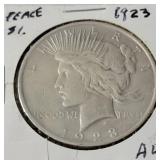 1923-S Silver Peace Dollar - AU