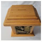 Walnut Flying  Eagle  (circa 1906-1920) Post Office Bank with Door and Glass Window. Combination included. 7 1/2" L x 6 1/2" W x 5" D