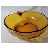 Vintage Large Amber Apple Shaped Glass Centerpiece Serving Bowl.  No chips in glass.