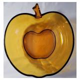 Vintage Large Amber Apple Shaped Glass Centerpiece Serving Bowl.  No chips in glass.