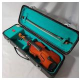 Vintage Small Cremona Fecit Anno Domini 19 Violin and Bow With Case .  Case is in great shape.