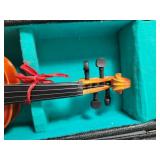 Vintage Small Cremona Fecit Anno Domini 19 Violin and Bow With Case .  Case is in great shape.