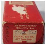 Vintage Hornady Bullets for reloading.  270 CAL.  Approx 95 bullets in box