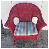 Red Wicker Lounge Chair Padded Cushion