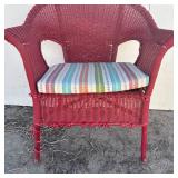 Red Wicker Lounge Chair Padded Cushion