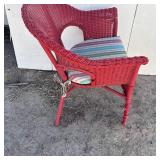 Red Wicker Lounge Chair Padded Cushion
