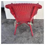 Red Wicker Lounge Chair Padded Cushion