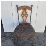 Vintage Wood and Iron Chair with Padded Cushion