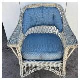 White Wicker Rocker Blue Padded Cushions