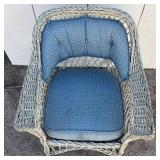 White Wicker Rocker Blue Padded Cushions