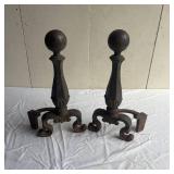 Antique Cast Iron Fireplace Andirons pair