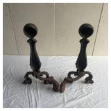 Antique Cast Iron Fireplace Andirons pair