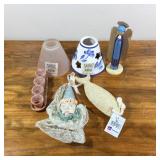 Misc. Craft Supplies - Small Lamp Shades, Clay Pots, Ceramic Face, Wooden Angel