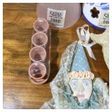 Misc. Craft Supplies - Small Lamp Shades, Clay Pots, Ceramic Face, Wooden Angel
