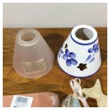 Misc. Craft Supplies - Small Lamp Shades, Clay Pots, Ceramic Face, Wooden Angel