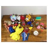 Lot of toys - Tiger flashlight, Kissing pigs, Barbie, Mickey Mouse, Baseball, Mini-stuffed animals, little animals and people