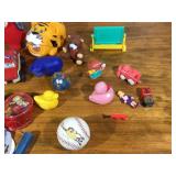 Lot of toys - Tiger flashlight, Kissing pigs, Barbie, Mickey Mouse, Baseball, Mini-stuffed animals, little animals and people