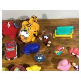 Lot of toys - Tiger flashlight, Kissing pigs, Barbie, Mickey Mouse, Baseball, Mini-stuffed animals, little animals and people