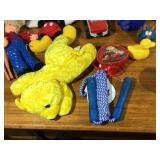 Lot of toys - Tiger flashlight, Kissing pigs, Barbie, Mickey Mouse, Baseball, Mini-stuffed animals, little animals and people