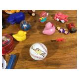 Lot of toys - Tiger flashlight, Kissing pigs, Barbie, Mickey Mouse, Baseball, Mini-stuffed animals, little animals and people